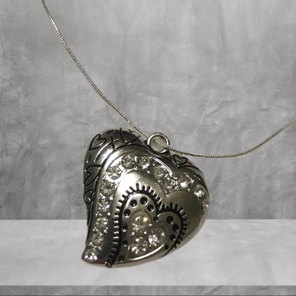 Heart Necklace pendant w CZ & mini 💕 - Picture 2 of 3